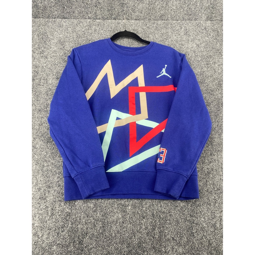 Jordan Boys Graphic Sweatshirt Jumpman Blue Large 12-13Y Fleece Pullover Crew